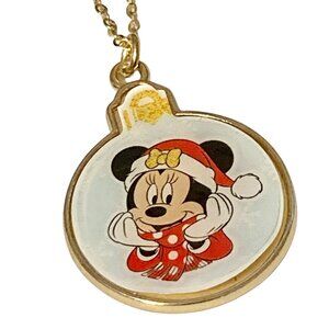Vintage Disney Minnie Mouse Christmas Bulb Necklace Santa Hat Bow 18" Signed